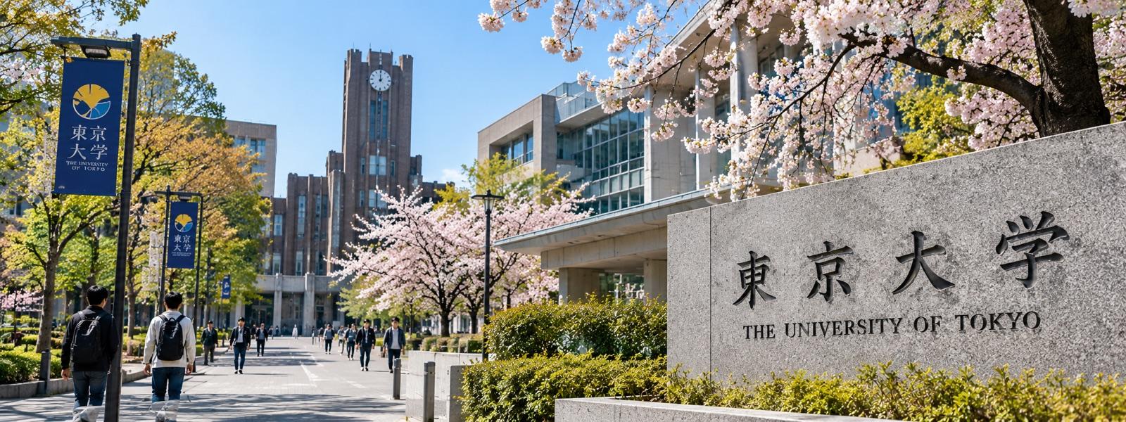 The University of Tokyo campus entrance with cherry blossoms